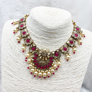 Vian Hot Pink Necklace Set - Antique Gold