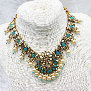 Vian Light Blue Necklace Set - Antique Gold