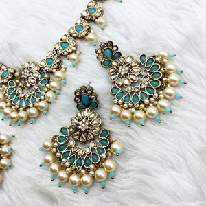 Vian Light Blue Necklace Set - Antique Gold