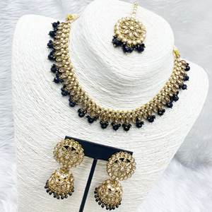  Gati Black Necklace Set - Antique Gold