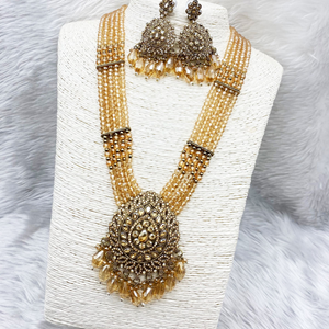 Koe Gold Stone Long Necklace Set - Antique Gold