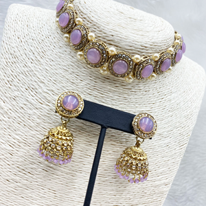 Yami Lilac Choker Necklace Set - Gold