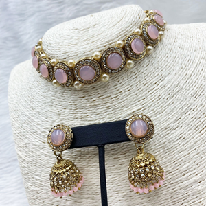 Yami Baby Pink Choker Necklace Set - Gold