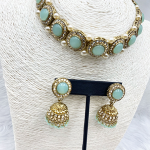 Yami Mint Choker Necklace Set - Gold