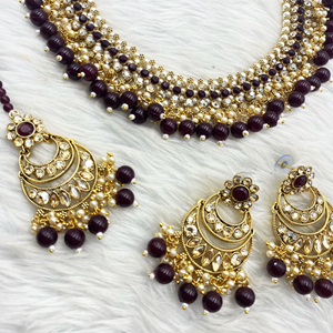 Tia Maroon Necklace Set - Gold