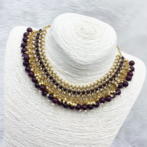 Tia Maroon Necklace Set - Gold