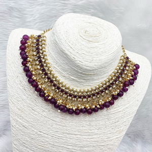 Tia Purple Necklace Set - Gold