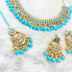 Tia Light Blue Necklace Set - Gold