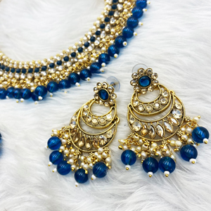 Tia Navy Blue Necklace Set - Gold