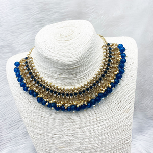 Tia Navy Blue Necklace Set - Gold