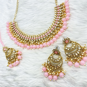 Tia Baby Pink Necklace Set - Gold