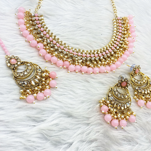 Tia Baby Pink Necklace Set - Gold