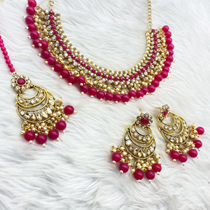 Tia Hot Pink Necklace Set - Gold