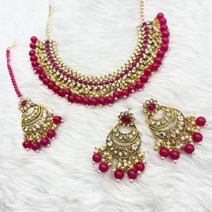 Tia Hot Pink Necklace Set - Gold