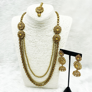 Nabi Gold Stone Rani Haar Set - Antique Gold