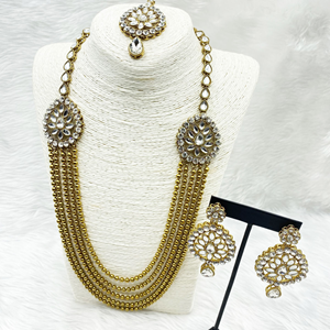 Fiya White Stone Rani Haar Set - Antique Gold