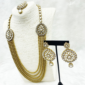 Fiya White Stone Rani Haar Set - Antique Gold