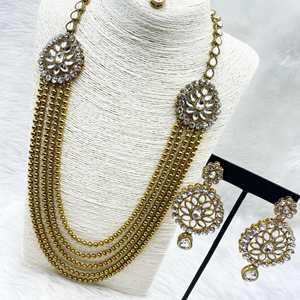 Fiya White Stone Rani Haar Set - Antique Gold