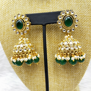 Ria Bottle Green Kundan Choker Necklace Set - Gold