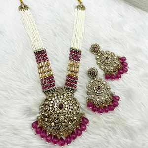 Gana Light Purple Long Necklace Set - Antique Gold