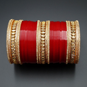 Rabia Bridal Choora Red - Antique Gold