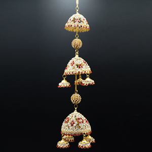 Punj White/Red Diamante Kaleeray - Gold